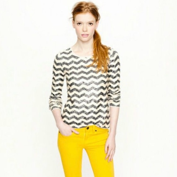 J. Crew Sequin Chevron Stripe Blouse Beige & Gray Size XS - Picture 2 of 7